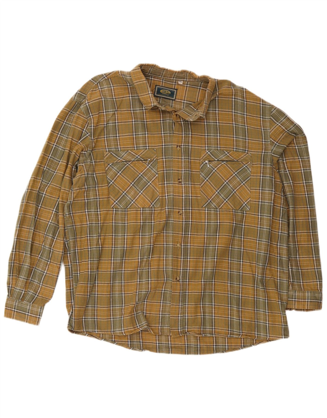 Camicia in flanella da uomo del progetto europeo 2XL in cotone a quadri gialli