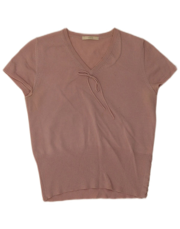 Maglione da donna Marks & Spencer a maniche corte con scollo a V UK 14 Large Rosa