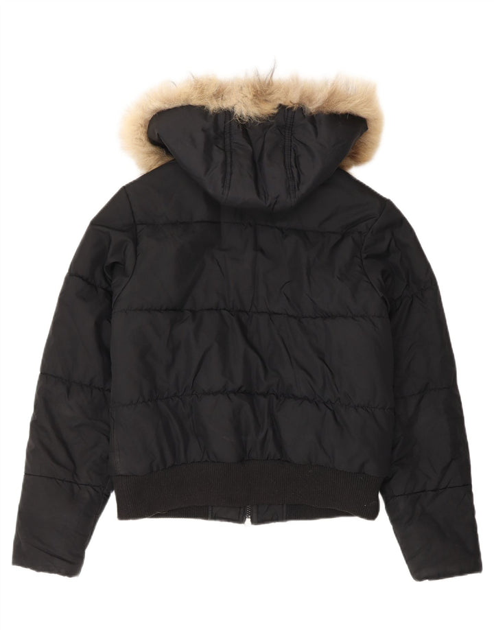 FILA Womens Hooded Padded Jacket UK 12 Medium Black Polyester Vintage Fila and Second-Hand Fila from Messina Hembry 