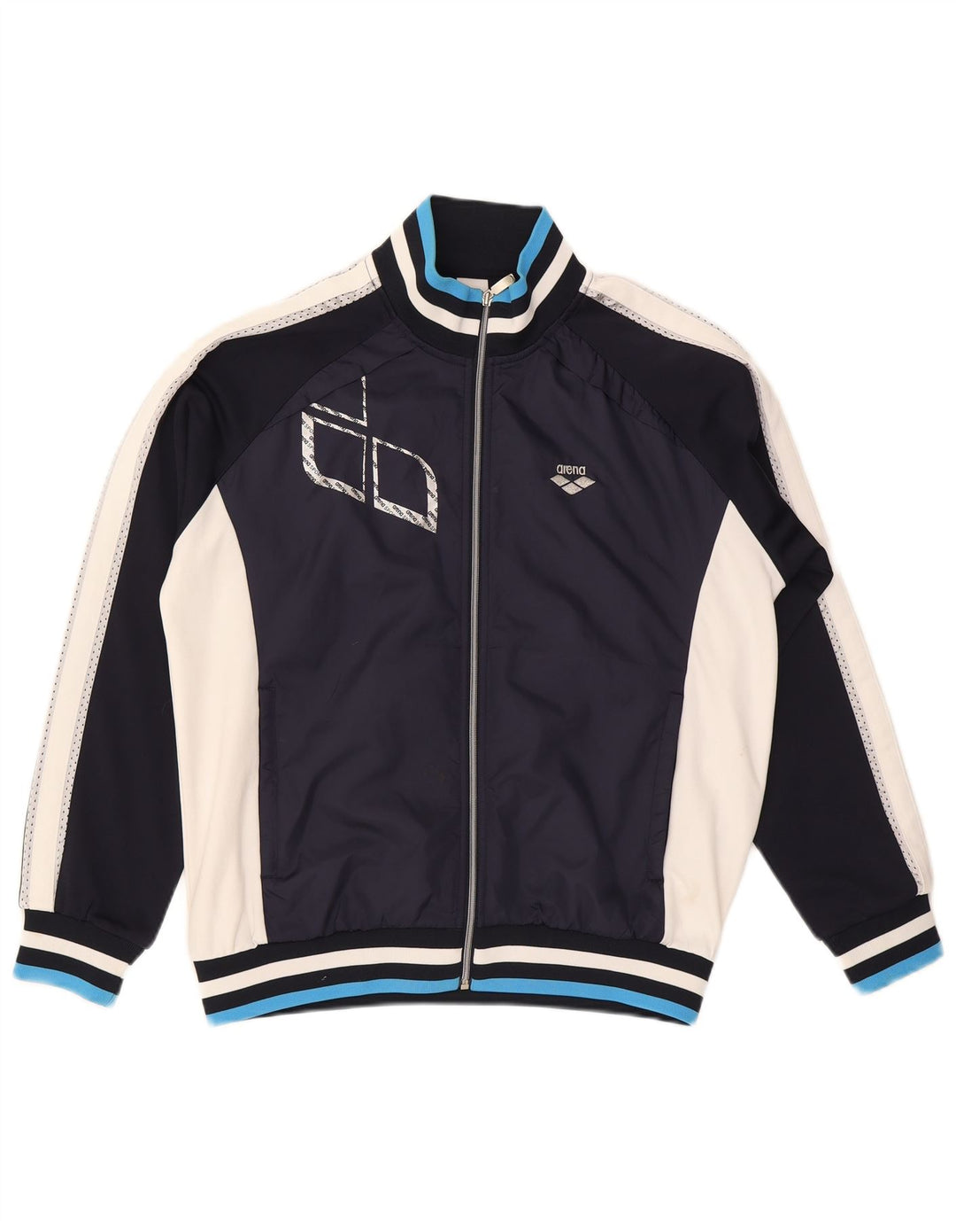 ARENA Mens Graphic Tracksuit Top Jacket Large Navy Blue Colourblock