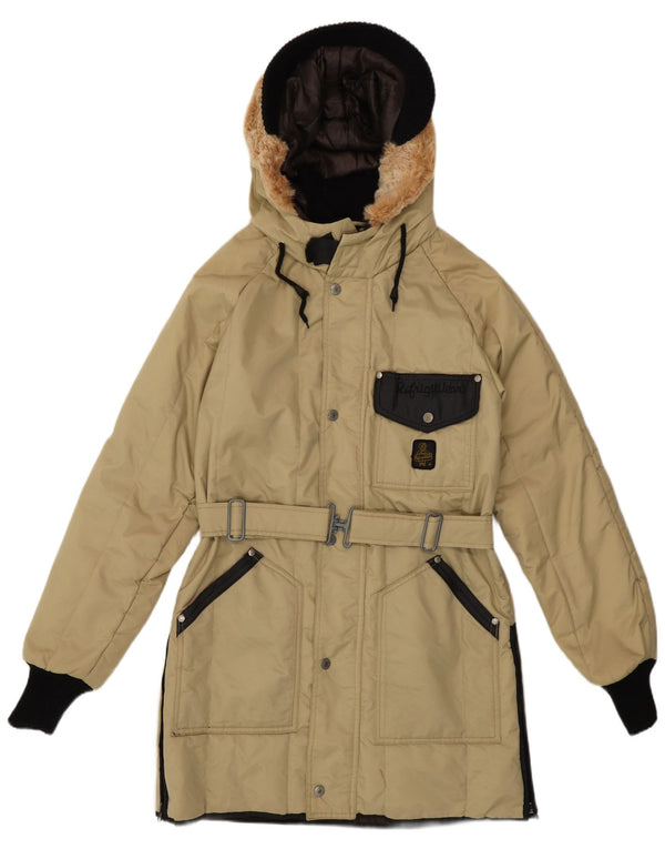 Giacca Parka con cappuccio da donna Refrigiwear UK 16 Large Beige Colourblock