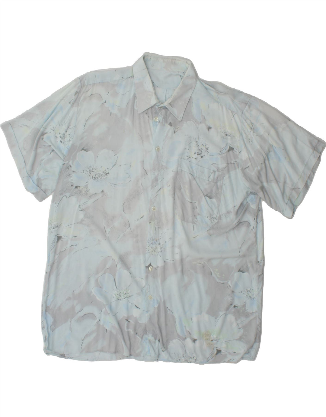 VINTAGE Mens Short Sleeve Shirt XL Blue Floral Vintage Vintage and Second-Hand Vintage from Messina Hembry 