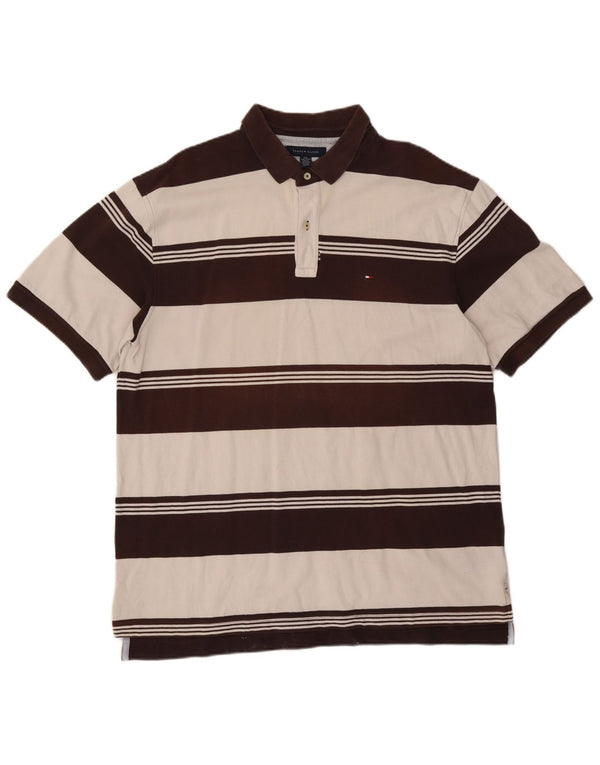 Polo da rugby da uomo Tommy Hilfiger 2XL cotone a righe marrone