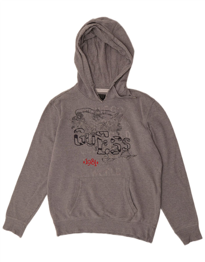 Maglione con cappuccio grafico da uomo Guess in cotone grigio medio