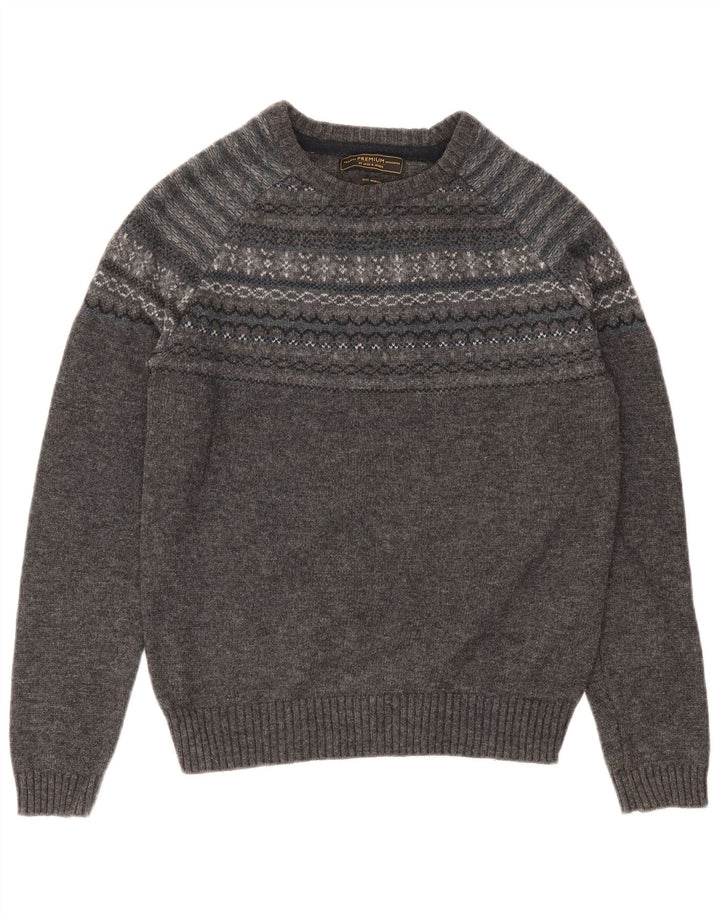 JACK & JONES Maglione da uomo con scollo a barca Lana d'agnello Fair Isle grigio medio