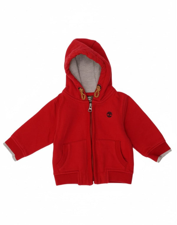 TIMBERLAND Baby Boys Zip Hoodie Sweater 9-12 Months Red Cotton