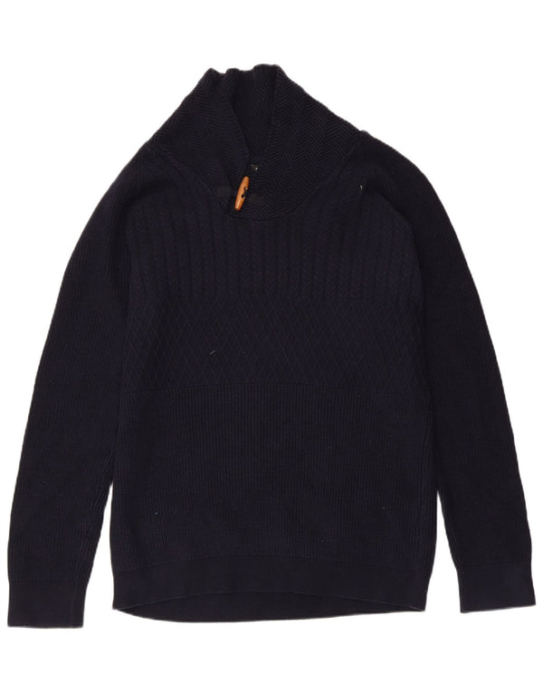ZARA Maglione da Uomo con Collo a Scialle in Cotone Medio Blu Navy