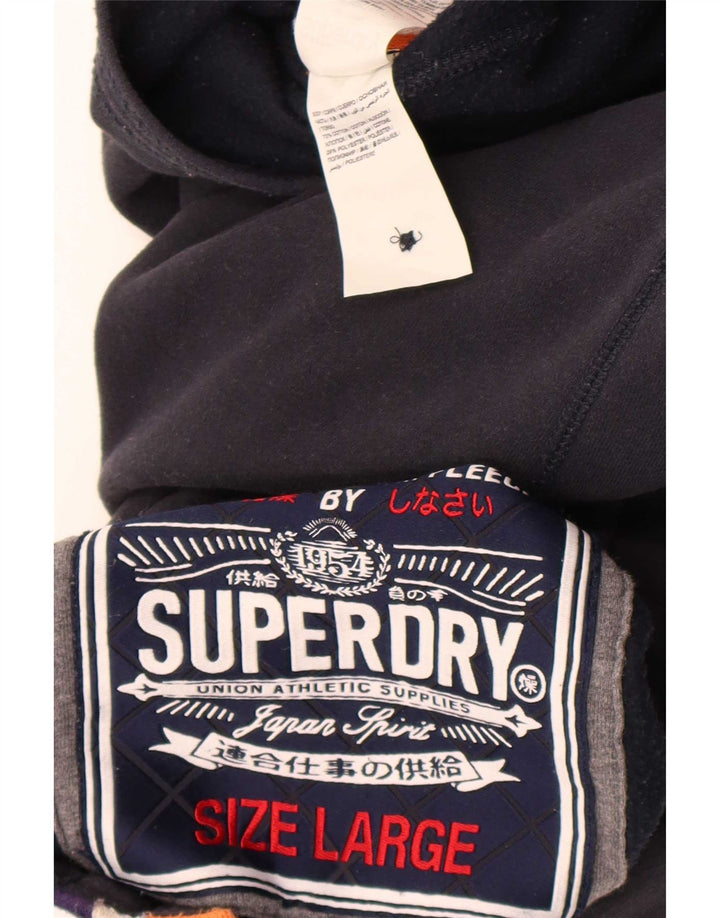 Felpa da uomo con collo con bottoni grafici Superdry, maglione grande, cotone nero