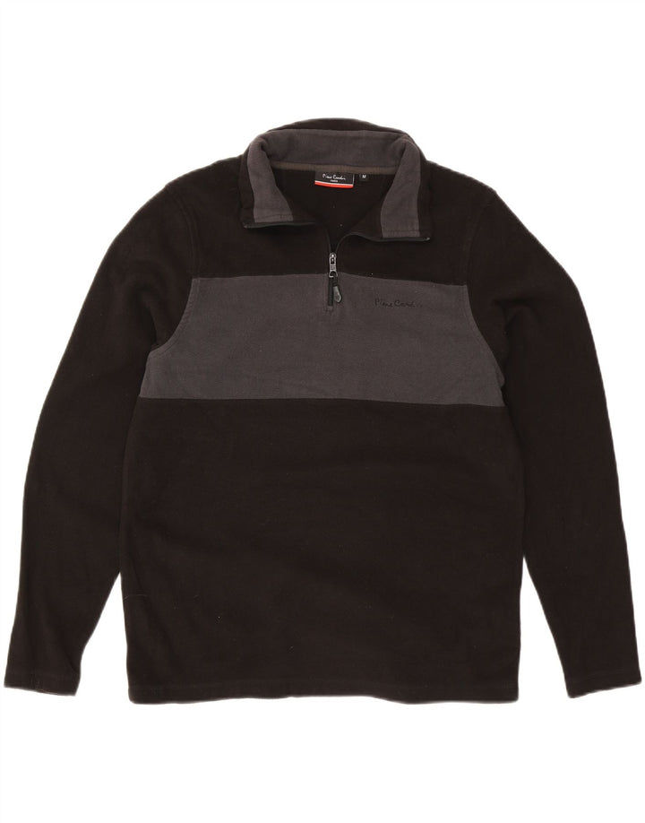Maglione in pile da uomo con zip e collo Pierre Cardin color block medio nero