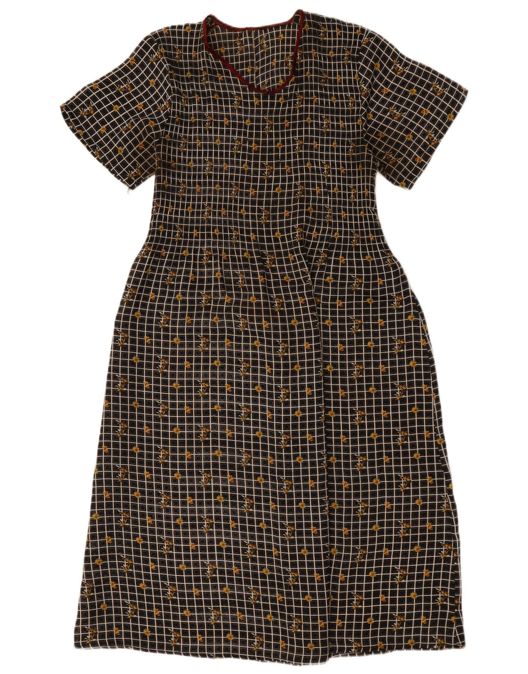 Abito lungo da donna vintage UK 14 medio nero floreale
