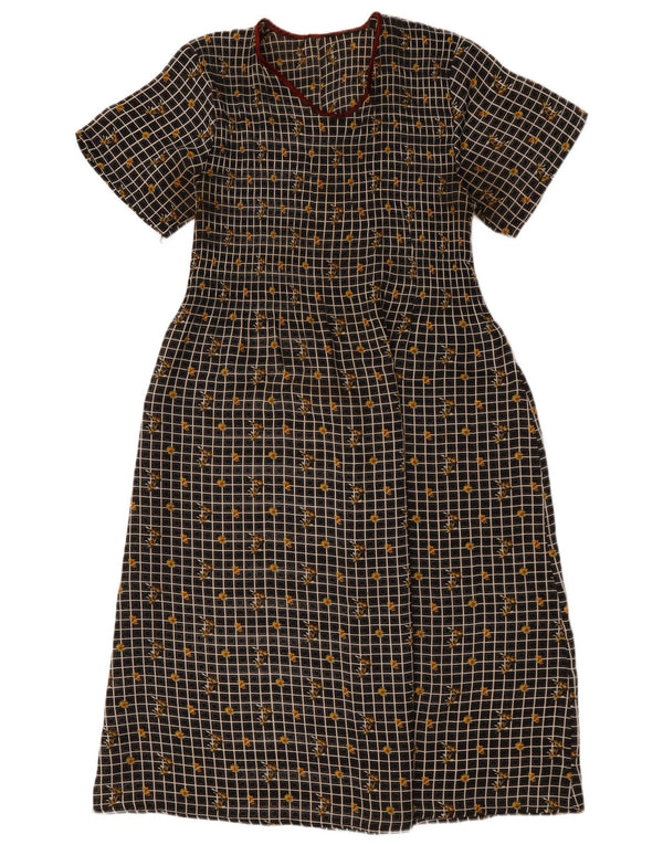 Abito lungo da donna vintage UK 14 medio nero floreale