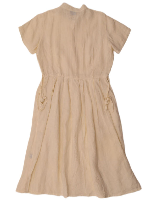 Abito camicia a maniche corte da donna vintage UK 10 piccolo lino bianco sporco