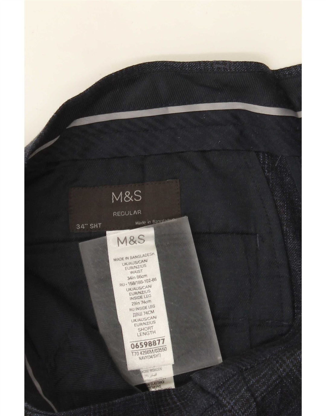 Pantaloni chino da uomo Marks & Spencer W34 L29 pied de poule blu navy