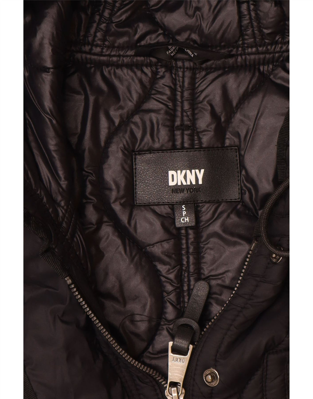 Cappotto trapuntato oversize con cappuccio da donna Dkny UK 10 piccolo in nylon nero