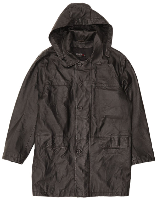 Cappotto in pelle da uomo con cappuccio Studio 81 IT 54 2XL Pelle nera