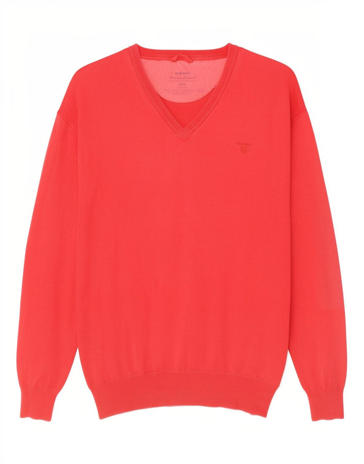 Gant Maglione da uomo con scollo a V 2XL in cotone rosso