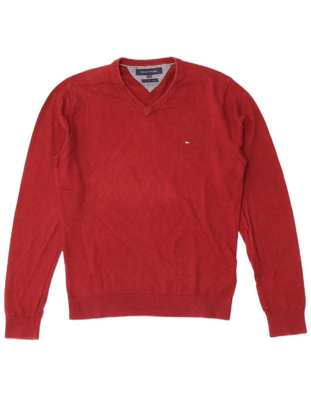 Maglione maglione con scollo a V da uomo Tommy Hilfiger piccolo cotone rosso