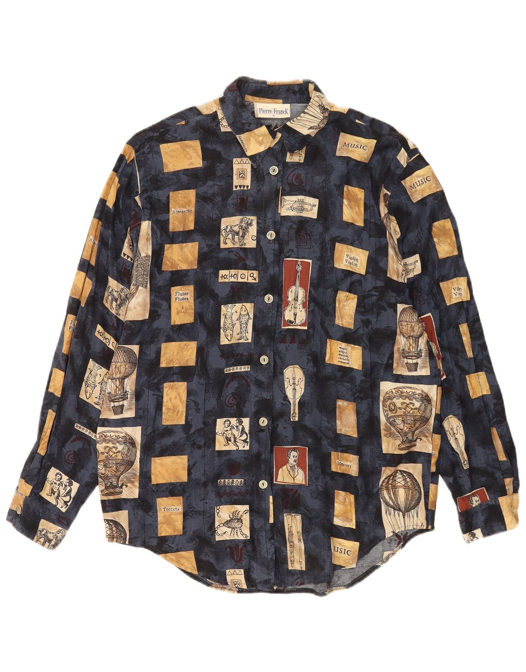 Camicia vintage da donna EU 38 viscosa patchwork blu navy medio