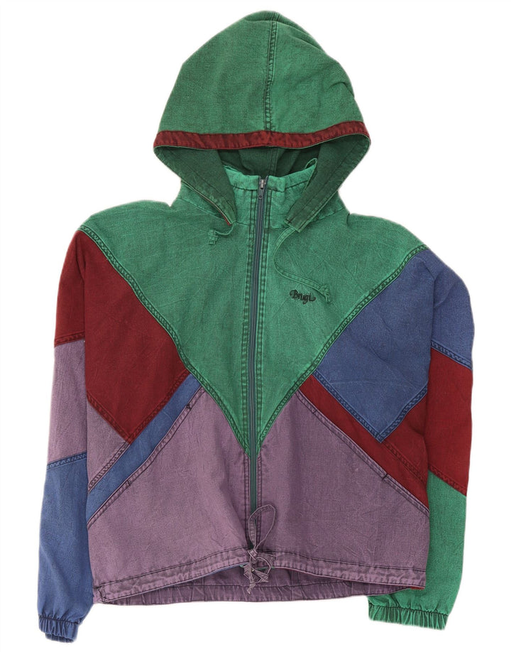 Giacca di jeans con cappuccio da donna Brugi UK 14 grande blocco di colore multicolore