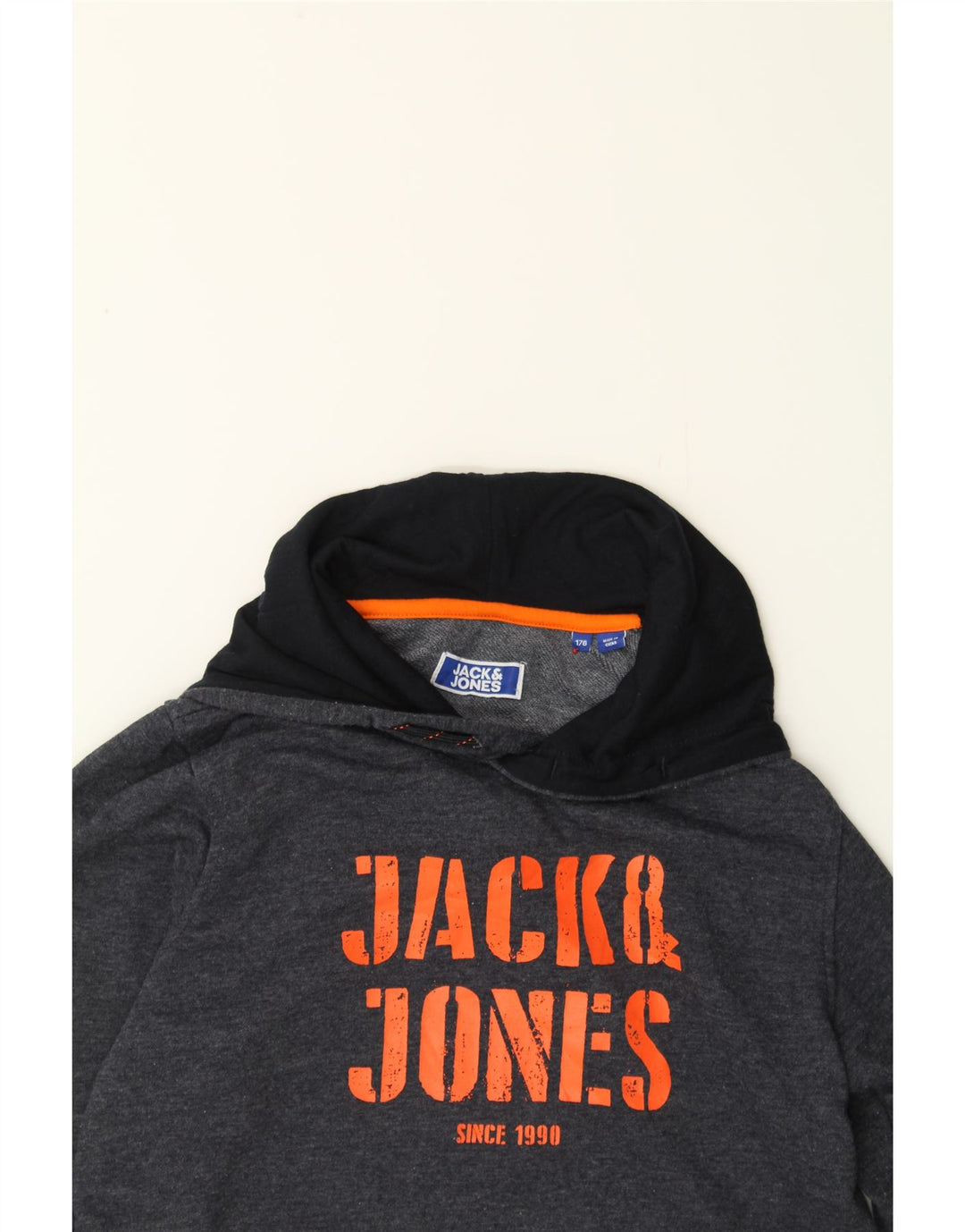 JACK & JONES Boys Graphic Hoodie Jumper 15-16 Years Navy Blue Polyester Vintage Jack & Jones and Second-Hand Jack & Jones from Messina Hembry 