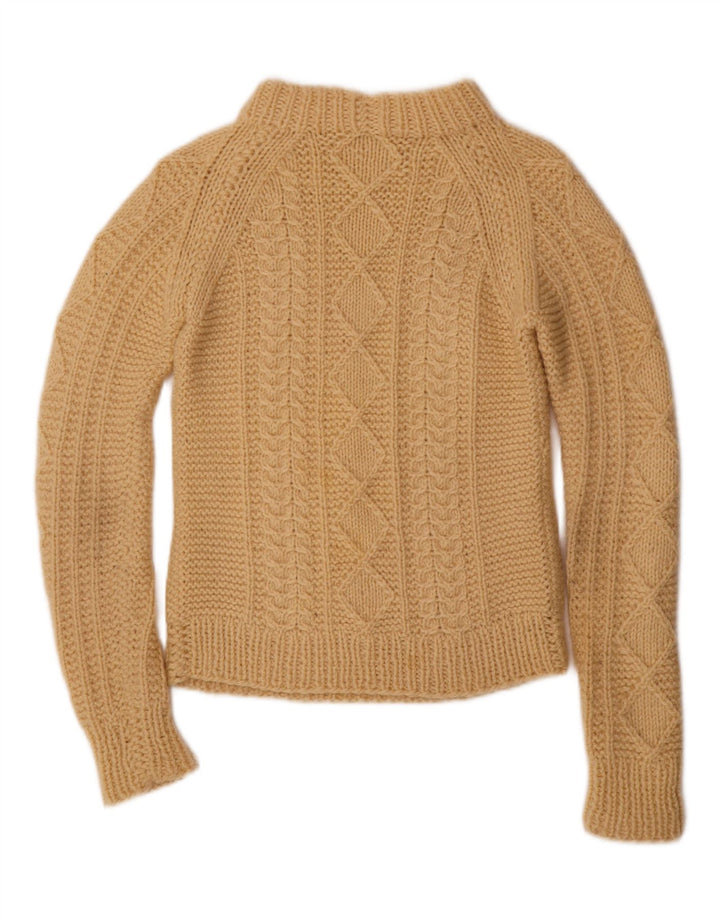 Maglione maglione collo alto da donna VINTAGE UK 8 piccolo beige