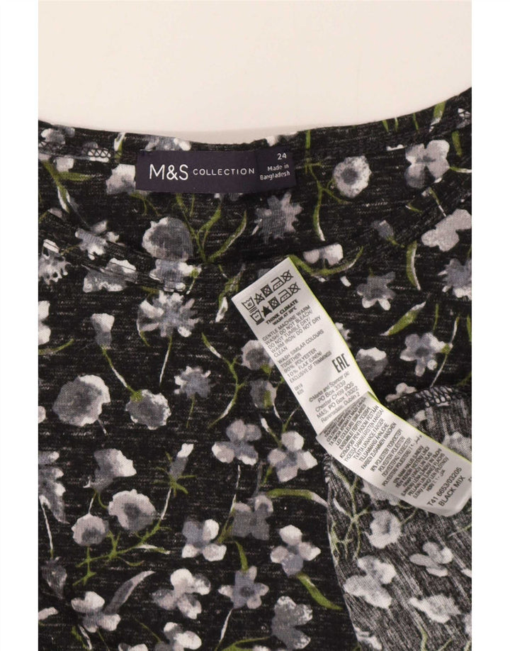 Marks & Spencer Top da donna manica 3/4 UK 24 4XL Poliestere floreale nero