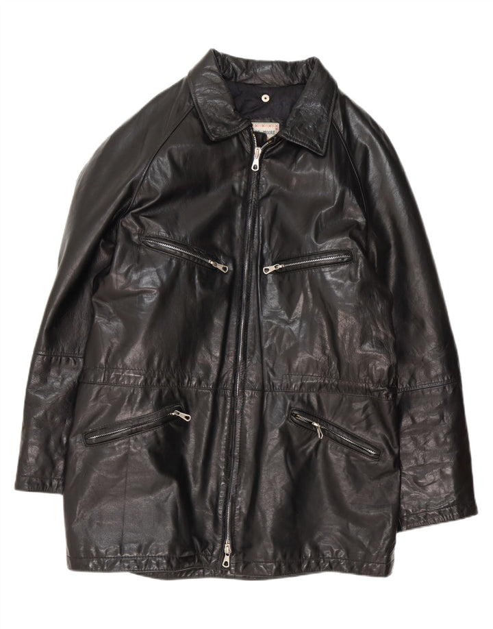 MORE & MORE Cappotto in pelle da uomo UK 40 Grande pelle nera