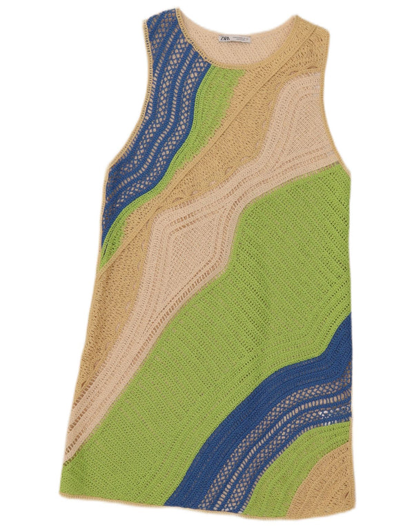 Abito maglione senza maniche da donna Zara UK 12 Colorblock medio multicolore