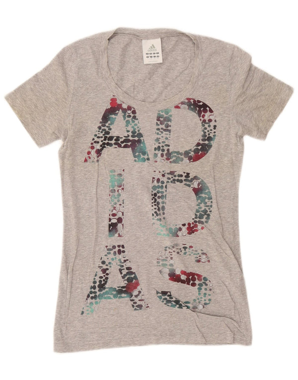 Adidas Womens Graphic T-Shirt Top UK 10 Small Grey Flecked Cotton
