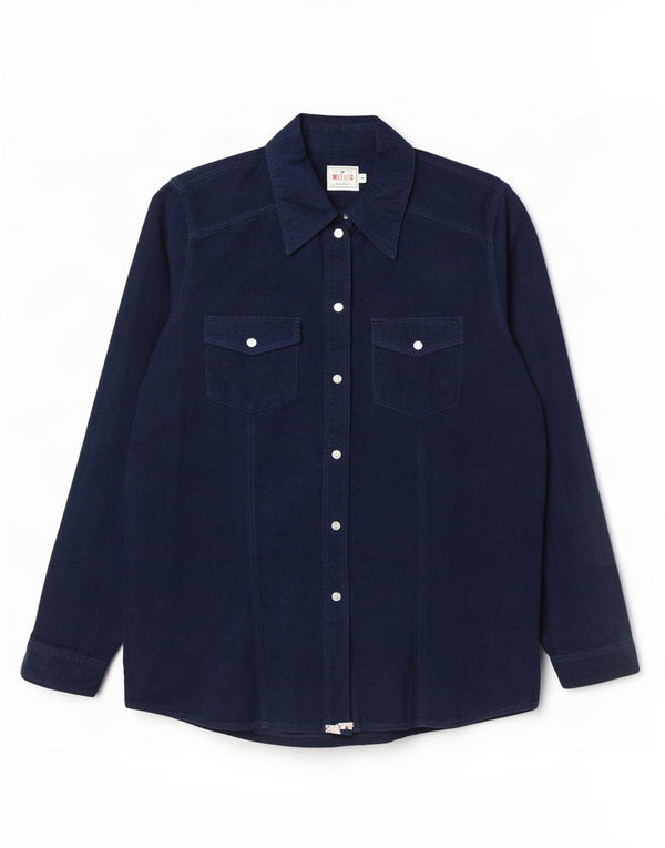 Camicia da donna in velluto a coste Mustang UK 14 Cotone medio blu navy