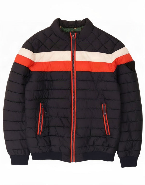 Guess Mens Padded Jacket UK 38 Medium Navy Blue Colourblock
