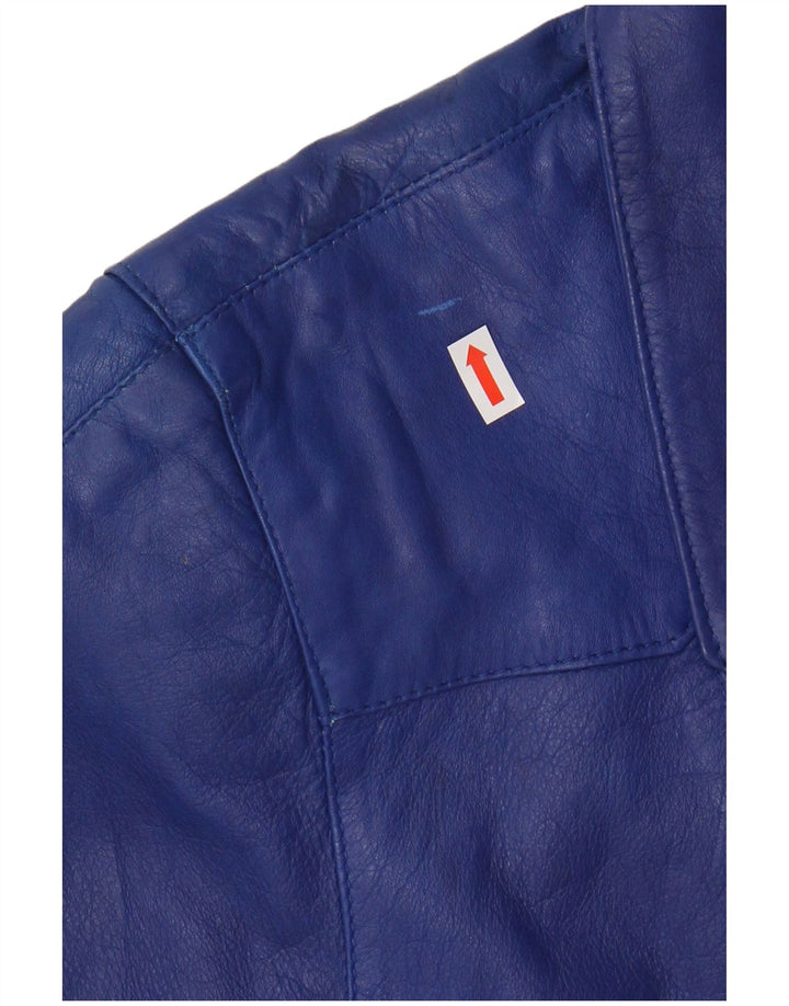 Giacca in pelle oversize da donna VINTAGE UK 10 piccola pelle blu