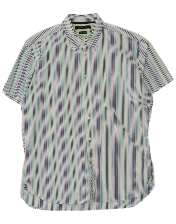 TOMMY HILFIGER Mens Short Sleeve Shirt Large Multicoloured Striped Cotton