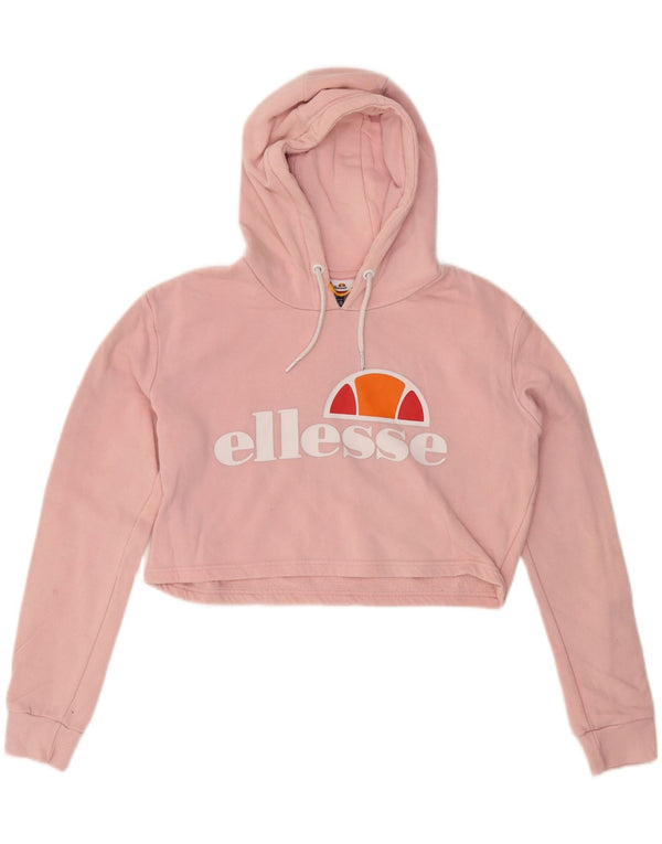 ELLESSE Maglione con cappuccio grafico da donna corto UK 12 Cotone rosa medio