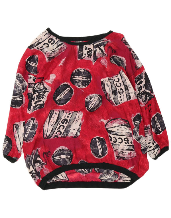 Camicetta vintage oversize da donna con motivo astratto UK 18 XL Rossa