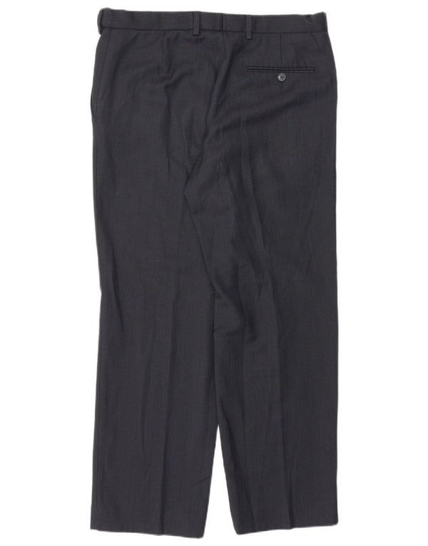Marks & Spencer Pantaloni da abito dritti da uomo W32 L29 Blu navy gessato