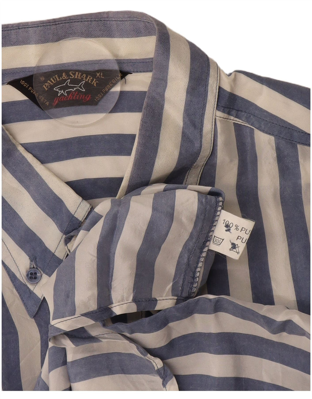 PAUL & SHARK Camicia a maniche corte da yachting da uomo XL in seta a righe blu