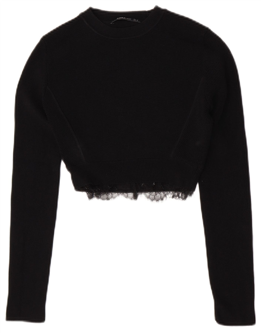 Maglione corto girocollo da donna Zara UK 8 piccolo in viscosa nera
