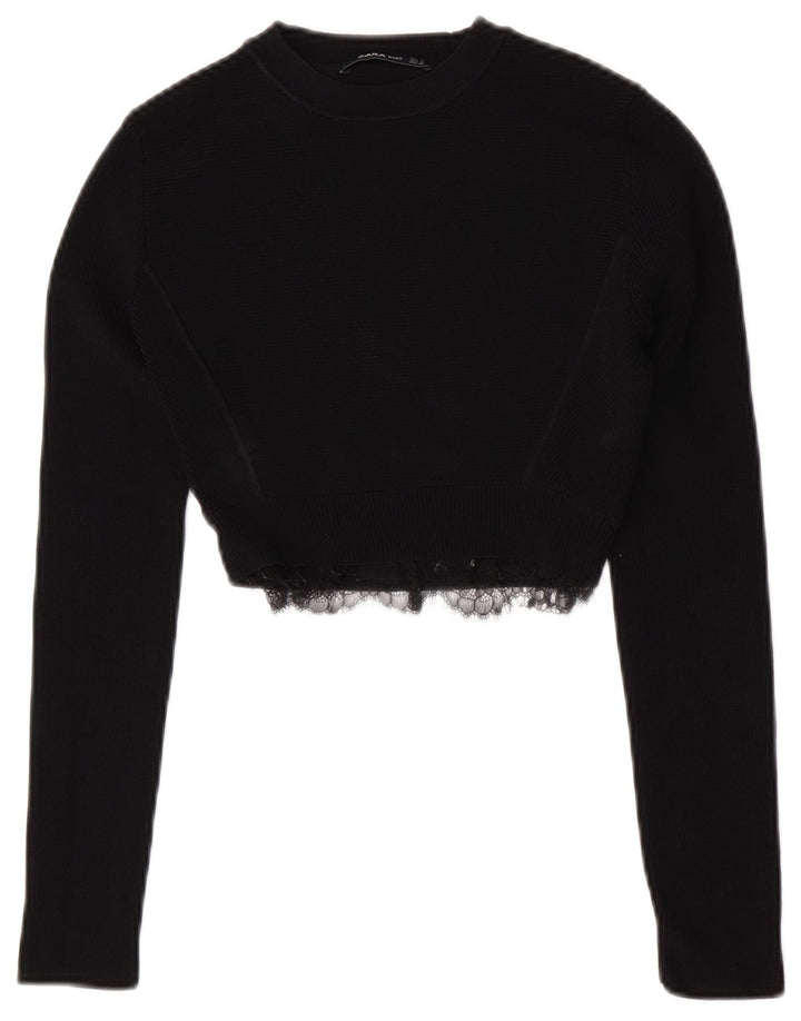 Maglione corto girocollo da donna Zara UK 8 piccolo in viscosa nera