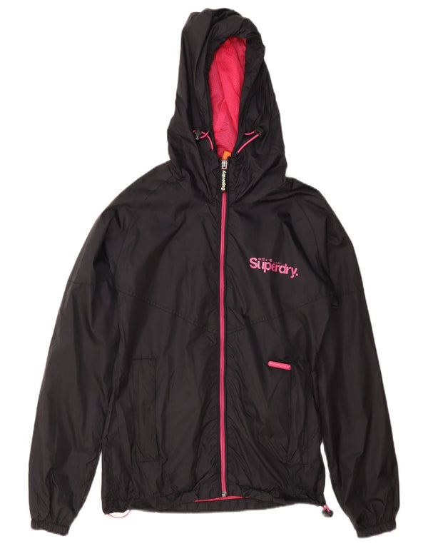 Giacca antipioggia da donna con cappuccio grafico Superdry UK 6 XS nylon nero