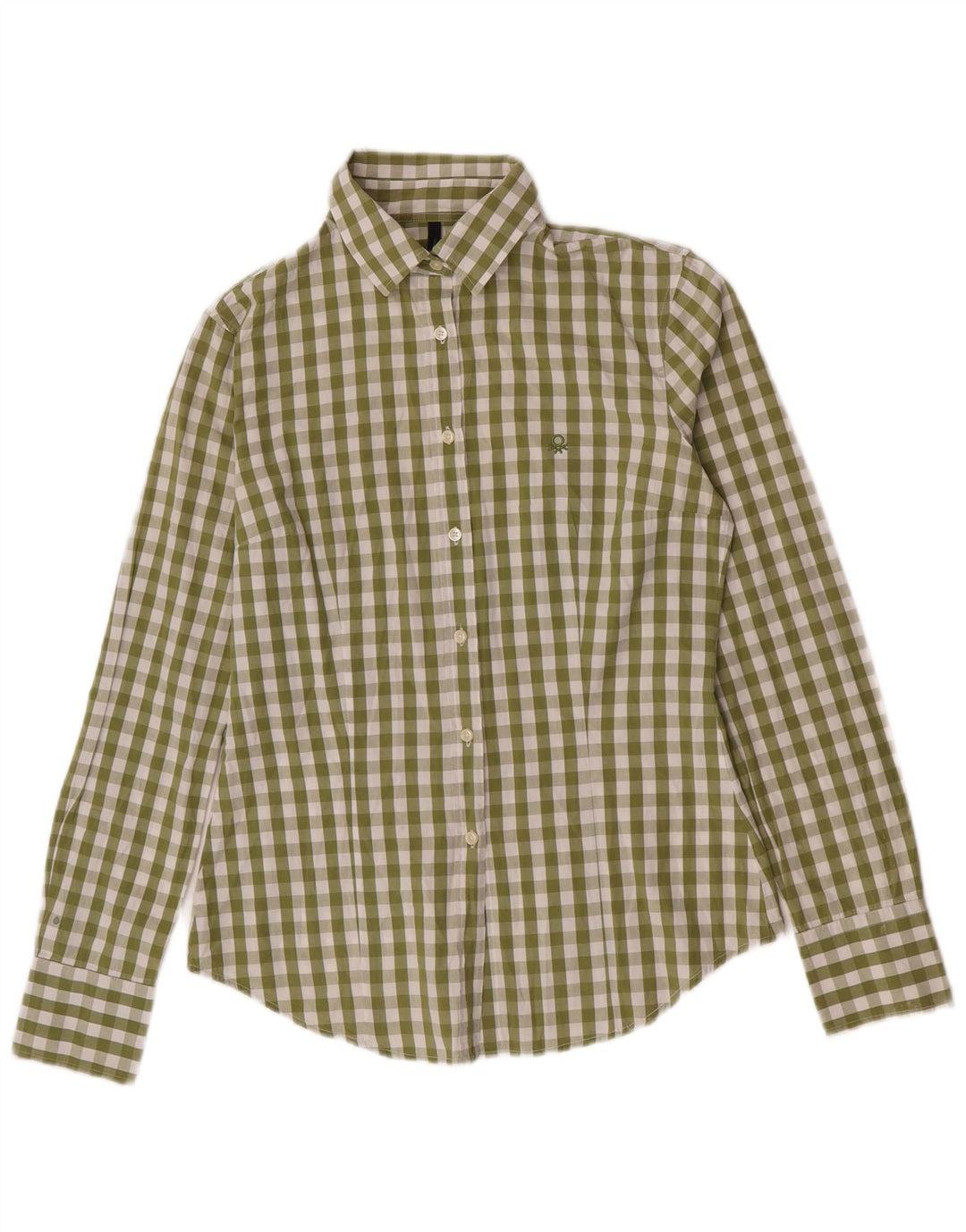 Camicia da donna Benetton UK 10 Small in cotone a quadretti verdi