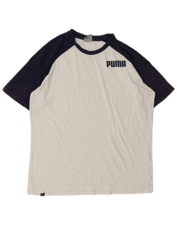T-shirt da uomo Puma Top Small in cotone color block bianco