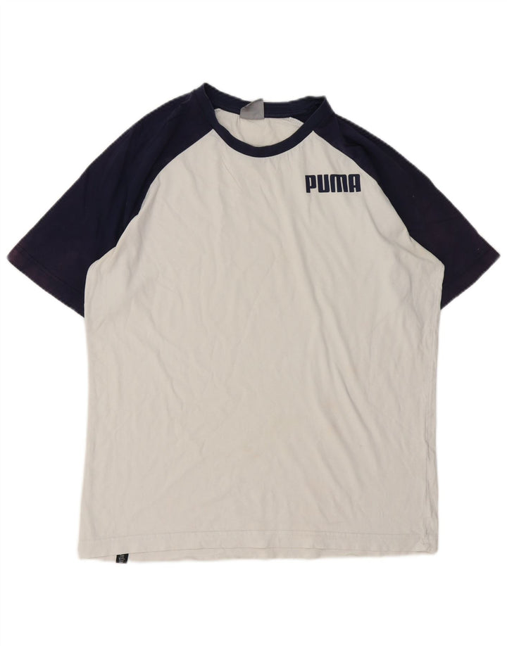 T-shirt da uomo Puma Top Small in cotone color block bianco