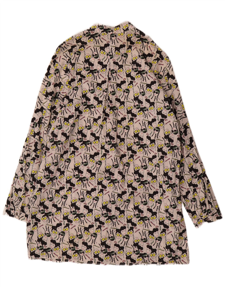 Abito chemisier grafico da donna vintage IT 42 cotone bianco medio