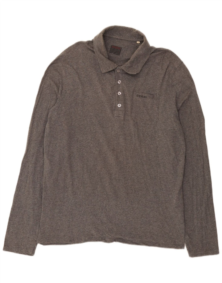 Polo Guess da uomo a maniche lunghe grande in cotone grigio
