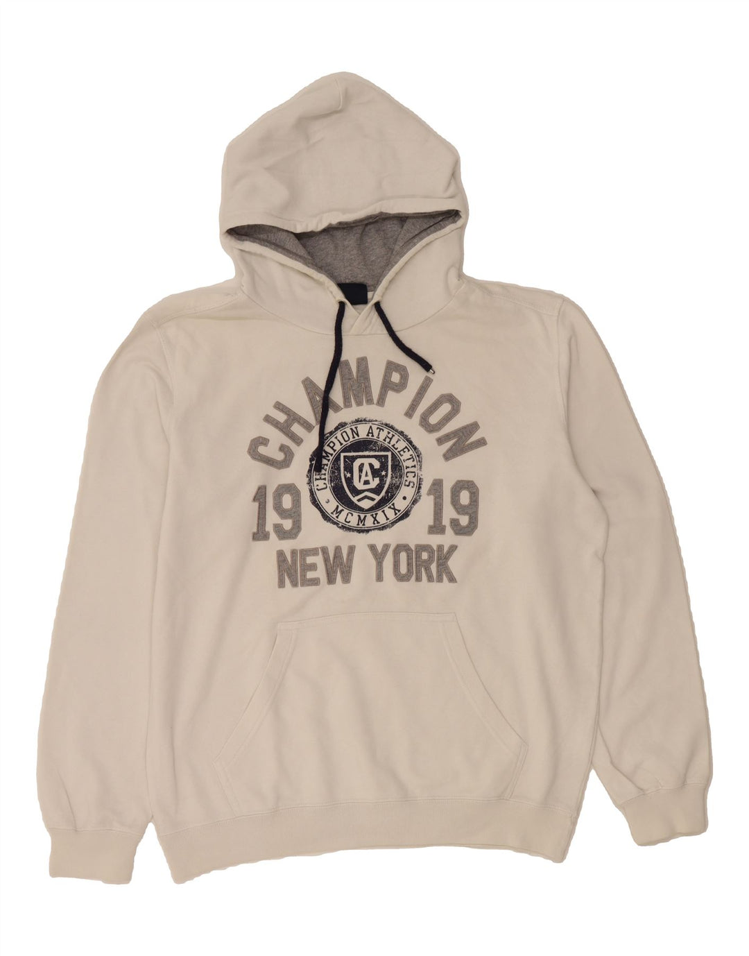 CHAMPION Mens Graphic Hoodie Jumper Large White Vintage Champion and Second-Hand Champion from Messina Hembry 