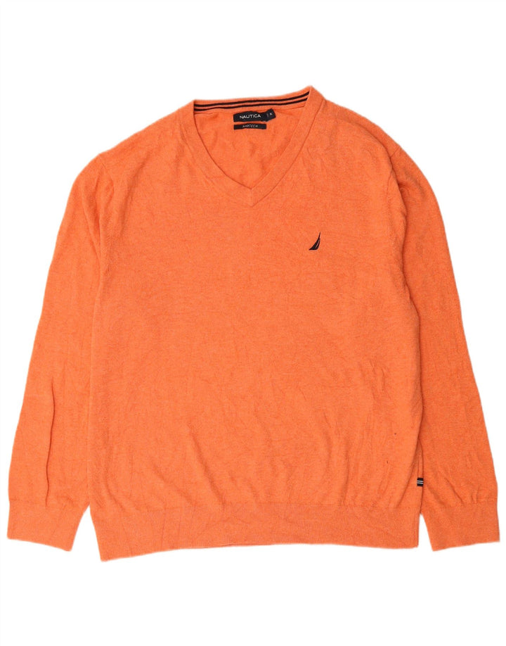 NAUTICA Mens Navtech V-Neck Jumper Sweater XL Orange