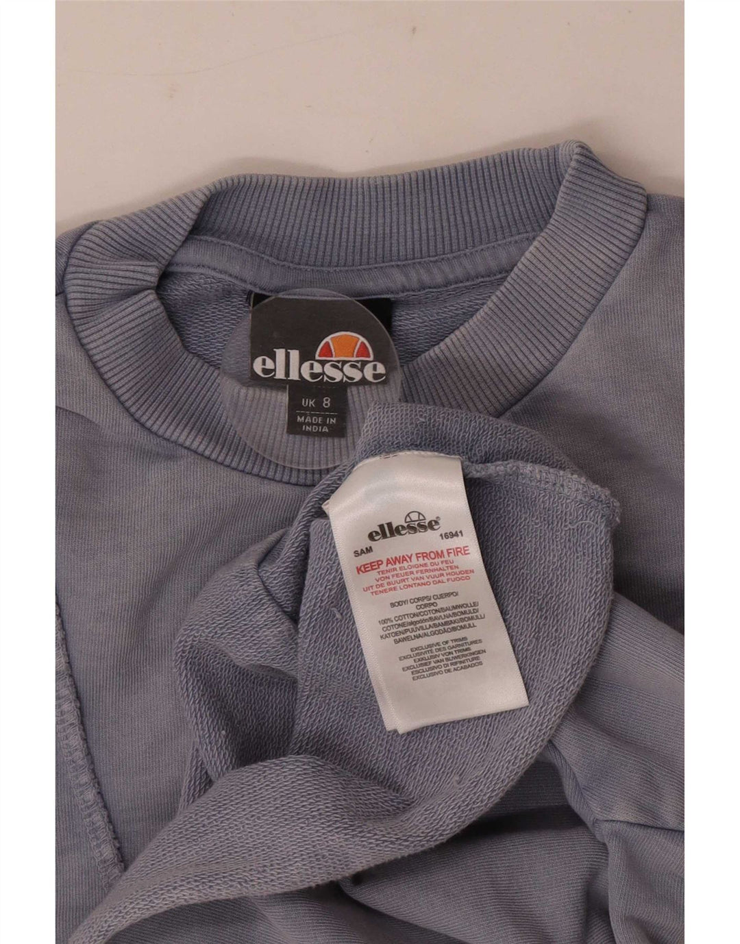 Ellesse, felpa oversize corta da donna, maglione, UK 8, piccolo, cotone blu