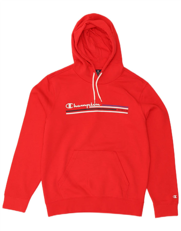 Maglione con cappuccio grafico da uomo Champion in cotone a righe rosse medie