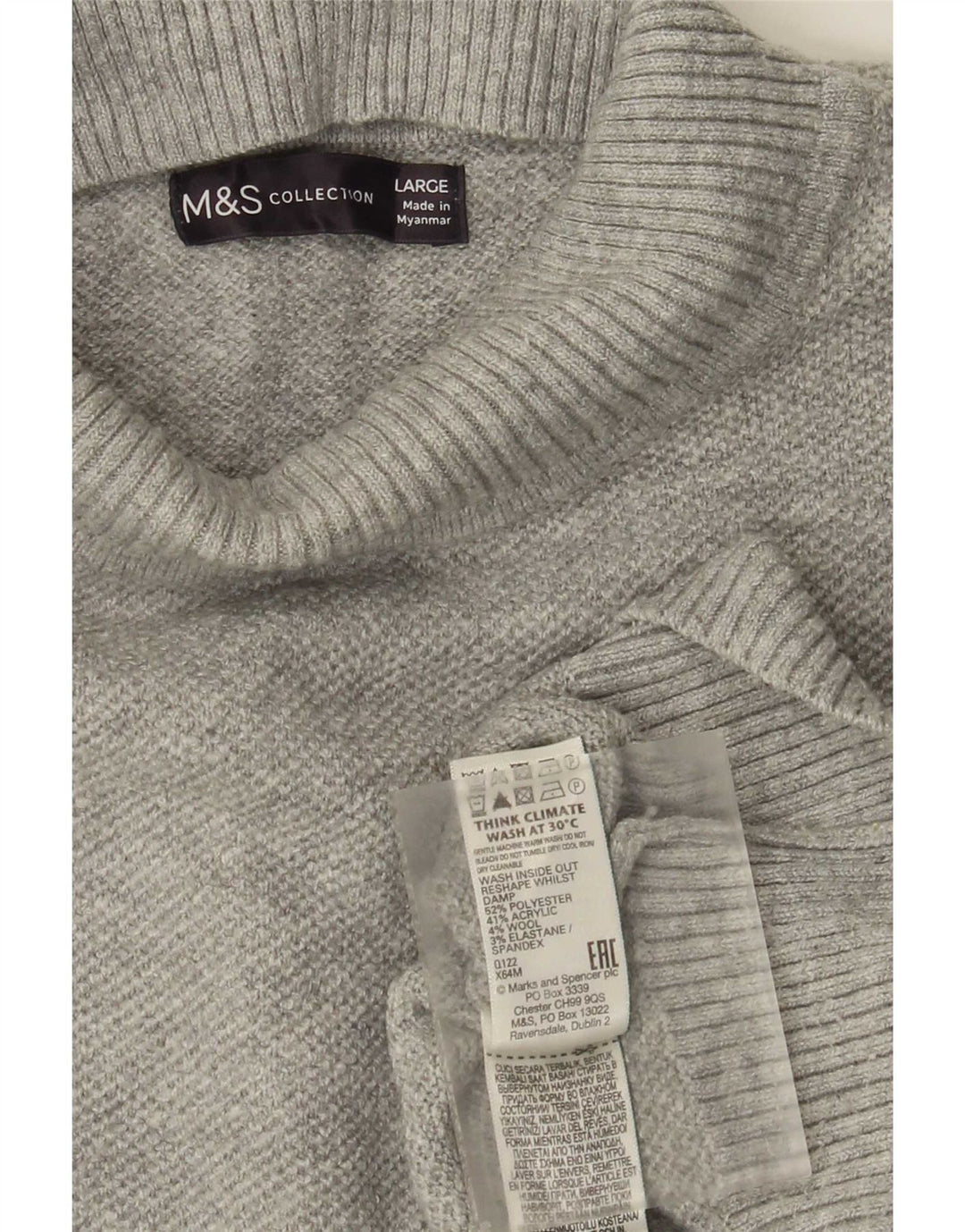 Maglione maglione a collo alto da donna Marks & Spencer UK 16 grande grigio